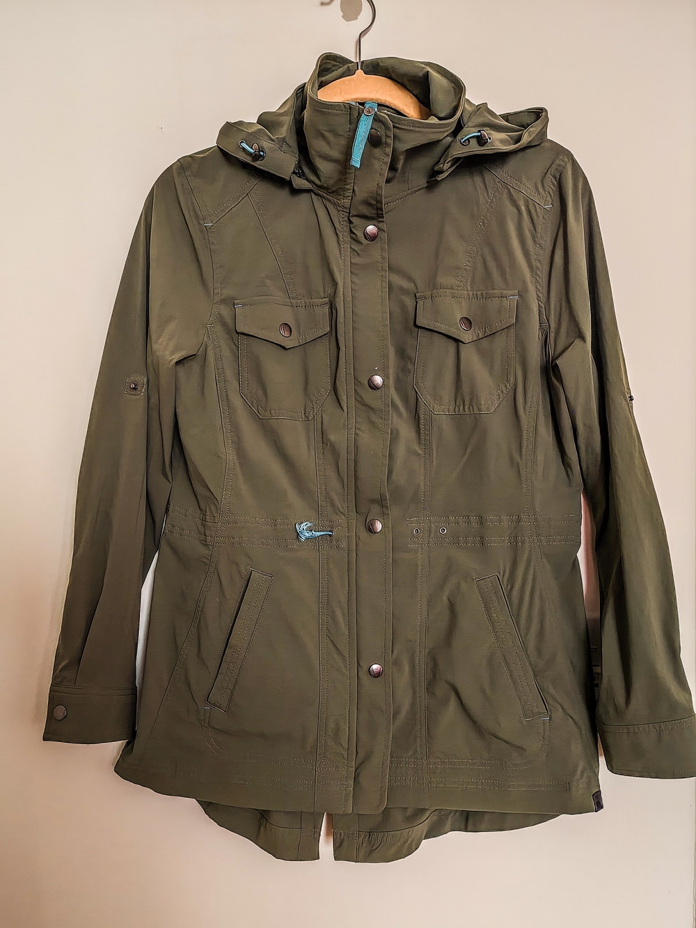 L.L. Bean Olive Hooded Utility Jacket with Hood